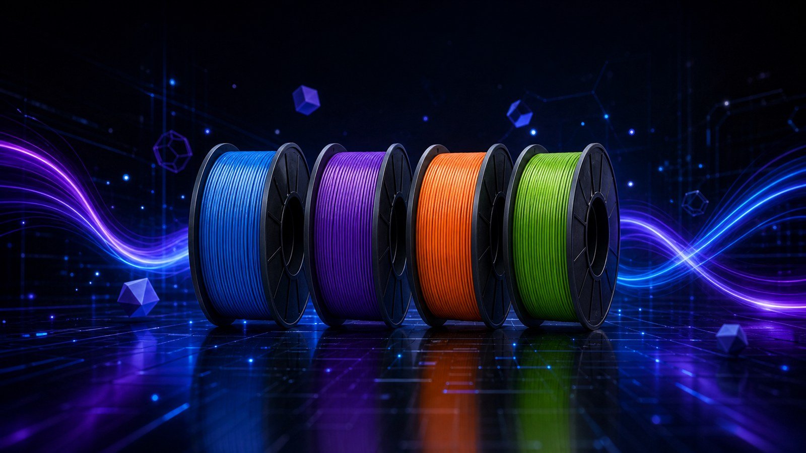 VOXFIL filament lineup — PLA, PETG, ABS, ASA, PA, PC and TPU spools