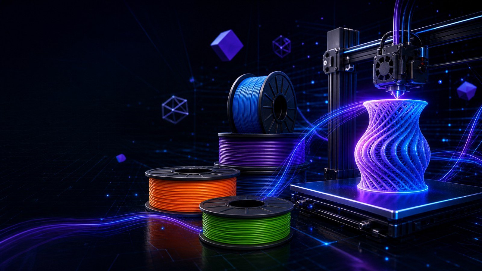VOXFIL 3D printer close-up during quality control printing